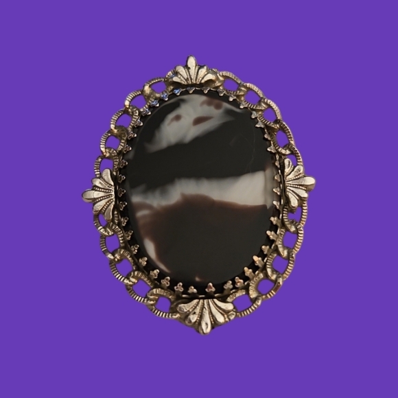 Vintage Art Nouveau Polished Amethyst Brooch - Picture 1 of 6